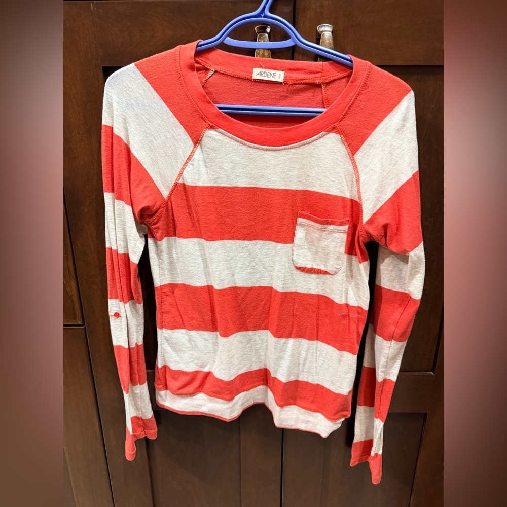 Ardene orange and Cream Striped Long Sleeve Top
